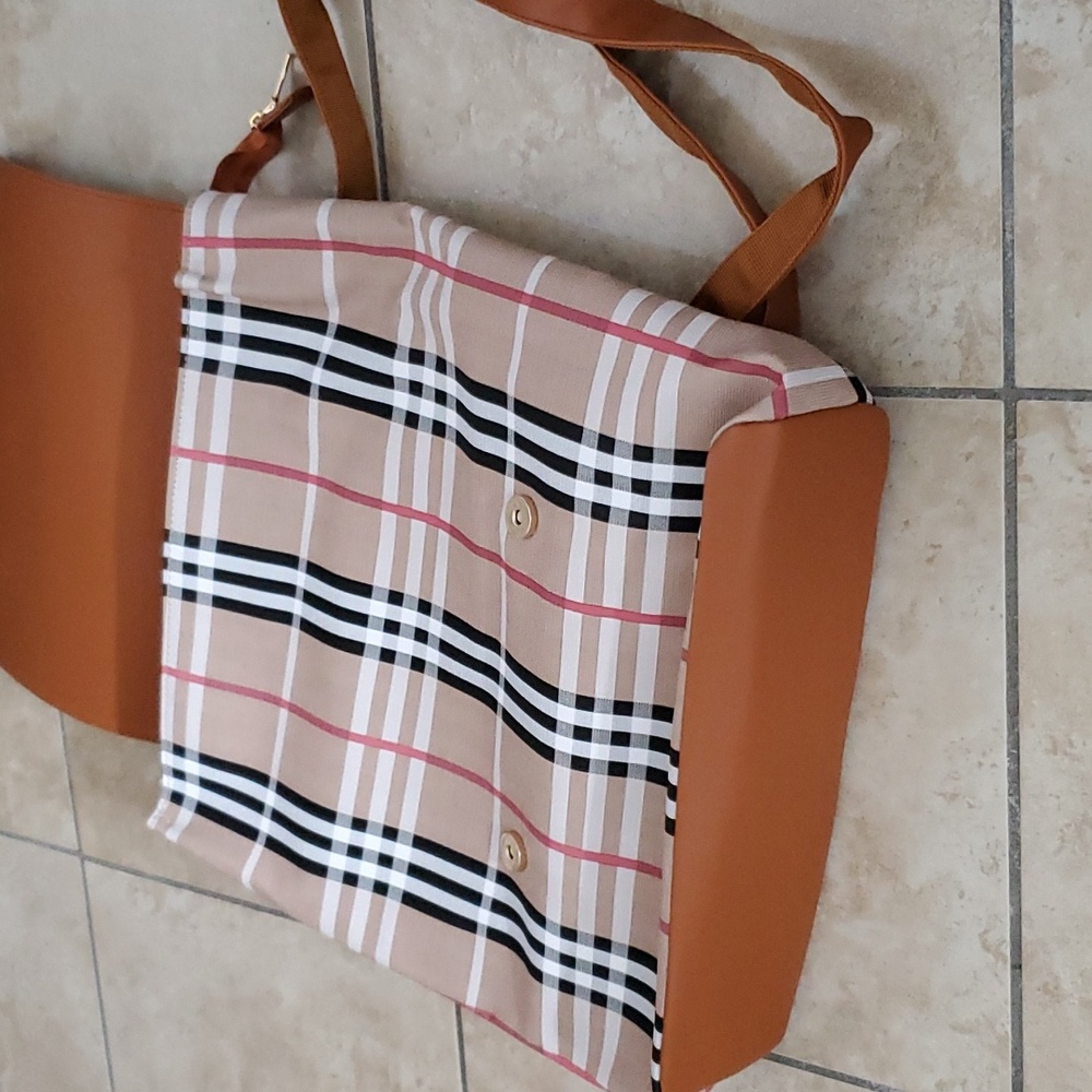 Limited Ed. Loulu Pink Beige Black White Plaid Backpack Bag - Picture 12 of 13